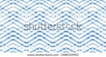 Christmas seamless vector pattern. Watercolor chevron blue print, textured zig zag waves stripes background, wrapping paper ornament