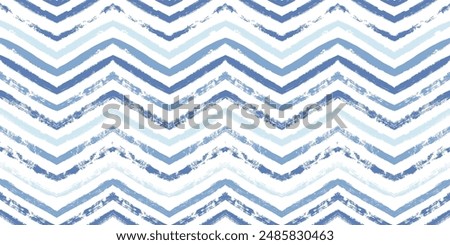 Chevron seamless vector pattern. Watercolor zigzag blue print, textured zig zag waves stripes background