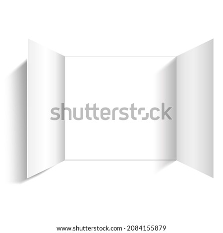 Christmas advent calendar door opening mockup. Realistic an open wide doors on white background. Template to reveal a message. Merry Christmas poster concept. Festive vector illustration