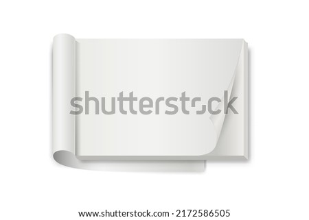 White tear off notebook or calendar on white. 3d realistic mockup of blank paper book for tearing. Template office stationery for presentation, advertising, website, apps, banner layout. Vector
