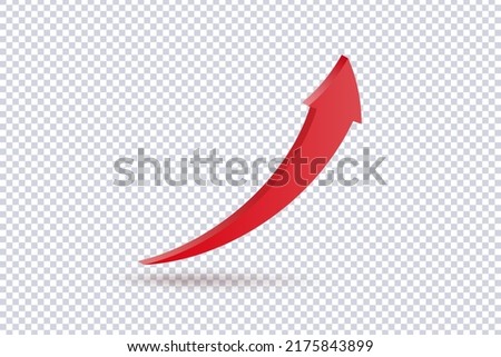 Growing Red Arrow up. Concept of sales symbol icon with realistic 3d arrow moving up. Growth chart sign. Flexible arrow indication statistic. Trade infographic. Profit arrow Vector illustration