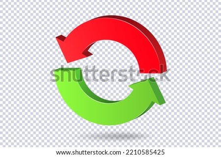 Two arrows circle round red green color. Business infographic presentation diagram for presentation, design data finance, report. Section compare service. Up and down trend. Paper index. 3d vector