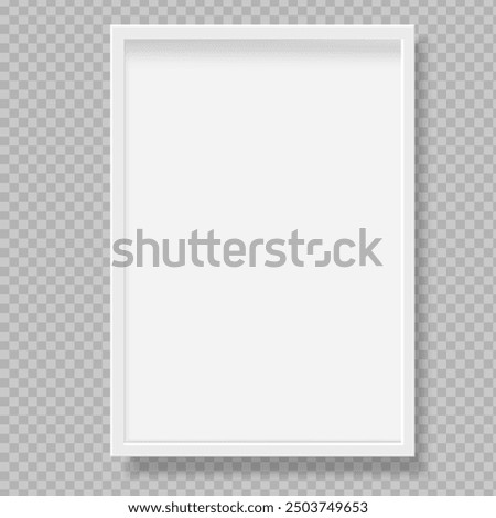 White blank picture frame with shadow effect. Vertical picture frame isolated. Mockup empty place for your text or photo. Realistic template are waiting to be filled with memories. Vector illustration