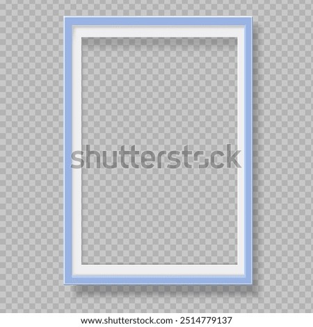 Blue blank picture frame with shadow effect. Vertical picture frame isolated. Mockup empty place for your text or photo. Realistic template are waiting to be filled with memories. Vector illustration