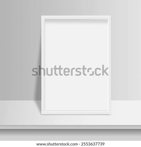 White blank picture frame with shadow. Vertical picture frame isolated stands on table. Mockup empty place for your text or photo. Realistic template are waiting to be filled with memories. Vector