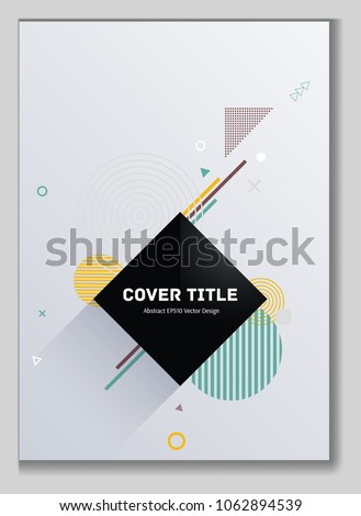Colorful memphis front cover vector with white cyan, orange, grizzly geometrical shapes. Minimalistic front page tile. Colorful title page vector for corporate notebook, dairy or notepad.