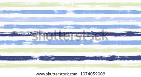 Old watercolor brush stripes seamless pattern. Brandeis blue, alice blue and duke blue paintbrush lines horizontal seamless texture for backdrop. Hand drown paint strokes graffiti artwork. For print.
