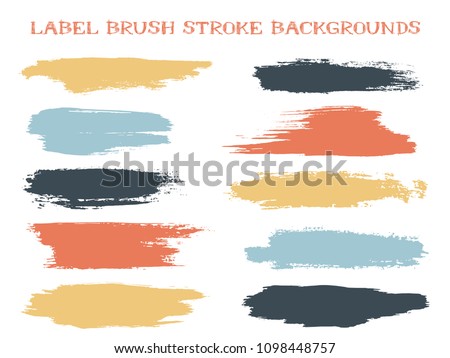 Minimal label brush stroke backgrounds, paint or ink smudges vector for tags and stamps design. Painted label backgrounds patch. Interior colors scheme swatches. Ink dabs, red blue black splashes.