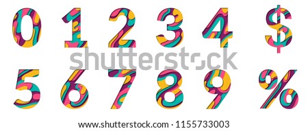 Paper cut numbers. Blue pink 3D multi layers papercut effect isolated on white background. Figures of alphabet letter paper cut font. 0 1 2 3 4 5 6 7 8 9 numbers for birthday or wedding anniversary.