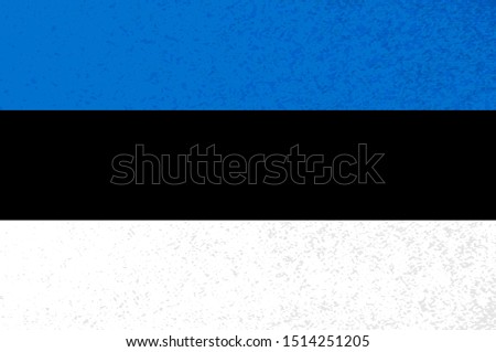 Estonian flag with tricolor blue black white stripes. Vector Estonian flag illustration with cool grunge texture. Vector flag of Estonia in official colors with grunge texture.