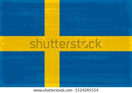 Swedish national flag isolated vector illustration. Travel map design graphic element. Europe county symbol. Swedish flag icon with grunge texture. Flat flag of Sweden with yellow cross over blue.