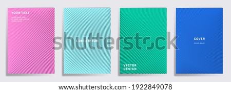 Tech cover templates set. Radial semicircle geometric lines patterns. Linear backgrounds for cataloges, corporate brochures. Lines texture, header title elements. Annual report covers.