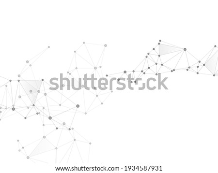 Block chain global network technology concept. Network nodes greyscale plexus background. Future perspective backdrop. Circle nodes and line elements. Global data exchange blockchain vector.