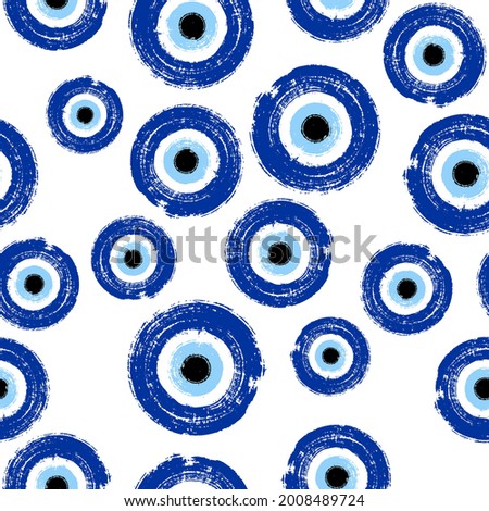 Grunge hand drawn blue Turkish evil eye seamless. Greek evil eye. Symbol of protection in Turkey, Greese, Cyprus. Blue Turkish Fatima's Eye. Amulet from evil eye. Nazar Boncugu. Magic item attribute
