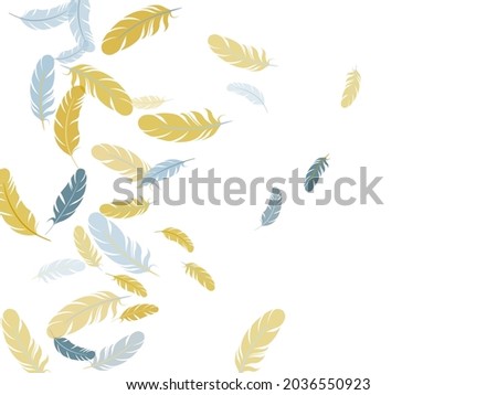 Minimalist silver gold feathers vector background. Plumage fluff dreams symbols. Lightweigt plumelet windy floating pattern. Flying feather elements airy vector design.