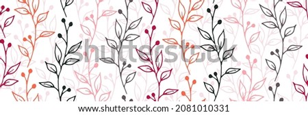 Berry bush sprouts hand drawn vector seamless background. Creative floral textile print. Herb plants foliage and stems wallpaper. Berry bush branches flat endless swatch Photo stock © 