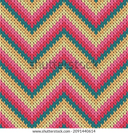 Cozy zigzag chevron stripes christmas knit geometric seamless pattern. Jacquard knit tricot  fabric print. Classic warm seamless knitted pattern. Cozy textile print design.