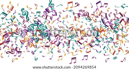 Music note symbols vector backdrop. Symphony notation signs burst. Dance music illustration. Vintage note symbols elements with pause. Party flyer graphic design. Photo stock © 