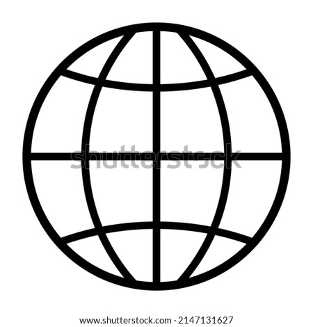 Globe icon, earth planet sign, world symbol vector illustration. Black pictogram on white backgroud. Circle simple outline globe web icon. Planet with parallels and meridians web sign.