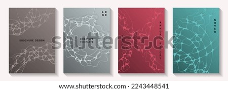 Biotechnology and neuroscience vector covers with neuron cells structure. flexible curve lines net textures. Subtle title page vector templates. Laboratory research report covers.