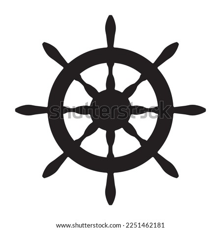 Ship helm icon, boat steering wheel, yacht rudder vector illustration. Ship's wheel pictogram, yacht helm black sigh, vessel steering wheel nautical equipment.