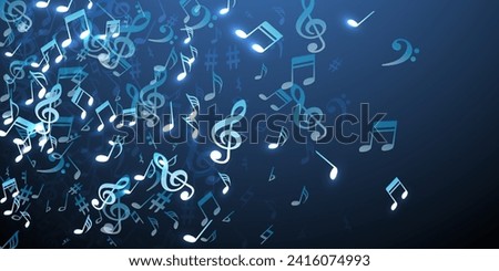 Music notes flying vector background. Audio recording elements scatter. Dance music wallpaper. Abstract notes flying signs with sharp. Party flyer graphic design.