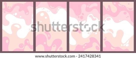 Melting ice cream or milk shake backgrounds with liquid splashes. Fluid yogurt splash backdrop set. Sweet dessert strawberry or cherry cream backgrounds for cover pages, icecream packaging. Waves