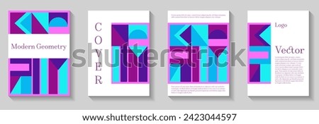 Minimal geometric pattern background covers set. Modern grid flyers with geometric shapes. Bauhaus swiss booklet covers. Retro flat pop design. Creative colorful prints.