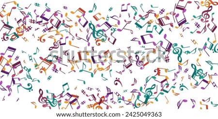 Music note symbols vector backdrop. Melody recording signs burst. Digital music concept. Doodle note symbols silhouettes with pause. Party flyer graphic design.