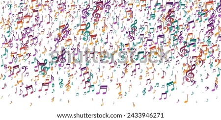Music note symbols vector pattern. Song notation signs explosion. Festival music illustration. Isolated note symbols signs with pause. Birthday card background.
