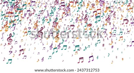 Musical note icons vector design. Melody recording elements scatter. Radio music illustration. Vintage note icons silhouettes with pause. Banner backdrop.