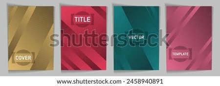 Diagonal lines texture metallic gradient vector cover page templates. Title frame. Cover page layout design collection. Metallic gradient background patterns. Premium blank poster backgrounds.