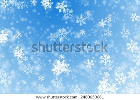 Simple heavy snowflakes design. Wintertime speck freeze shapes. Snowfall weather white blue illustration. Scattered snowflakes december theme. Snow hurricane landscape.