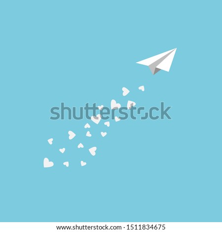 Love your job concept, The white paper plane fly and  mini hearts comes out like smoke, minimal flat icon style.