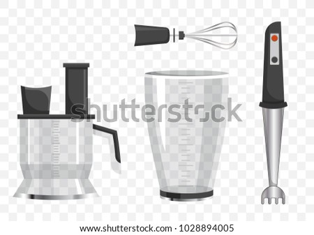 Mixer pattern, multicolored vector illustration with silver tool, various nozzles, special bowls with set of marks, isolated on transparent background Stock fotó © 