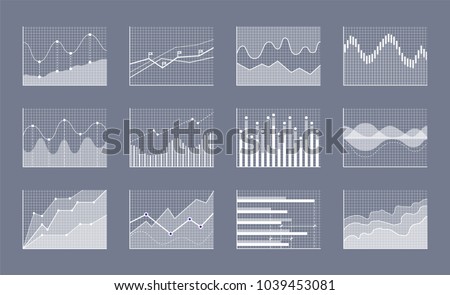 Diagram collection banner with charts made of dots, lines and curved, information and data, poster vector illustration isolated on grey background