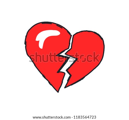 Broken heart red icon closeup. End to relationship or marriage. Break up and separation split of couple, cracked love isolated on vector illustration Stockfoto © 