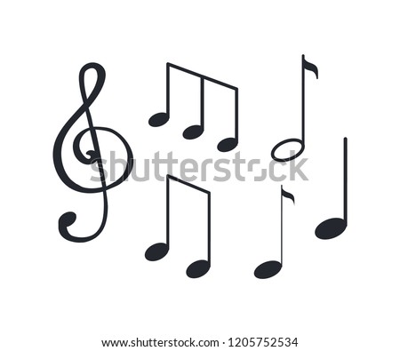 Music notes, notation tablature of sounds sketch isolated icons vector. La and minim, semiquaver and crochet melody. Visual representation symbols