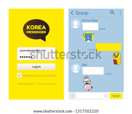 Kakao talk messenger Korean application for users vector. Internet technology for people to speak, communication via internet smartphone mobile app