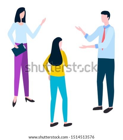 Brokers and hucksters, collaboration of colleagues. Stockbrokers or bill-brokers isolated. Vector arguing man and woman discussing business issues