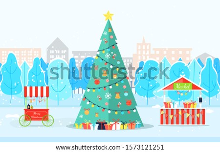 Similar – Image, Stock Photo Snowy market place, decorated for Christmas with fairy lights and Christmas tree, Chemnitz, historical city hall