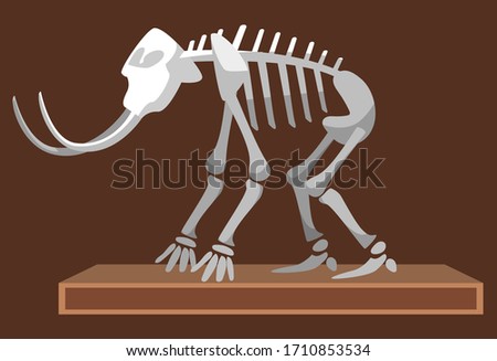 Mammoth with tusks vector, skeleton of mastodon, paleontology museum exhibition of creature remains. Education getting knowledge of past animals illustration in flat style design for web, print