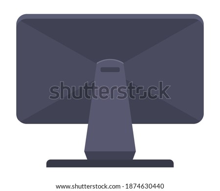 Vector illustration black monitor LCD display back view. Monitor without wires isolated on white background. Rear view of computer display or tv, flat style of connection electronic device gadget