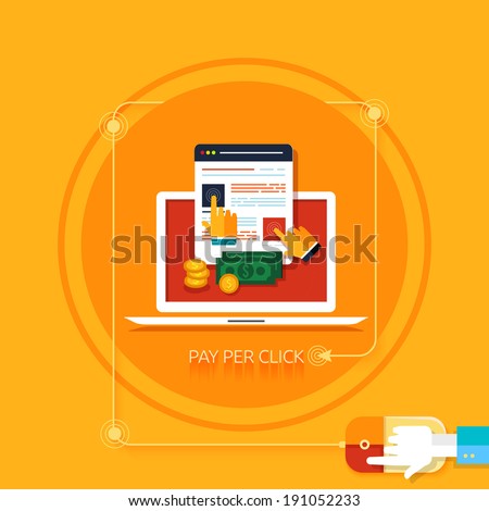 Pay per click internet advertising model when the ad is clicked. Modern flat design