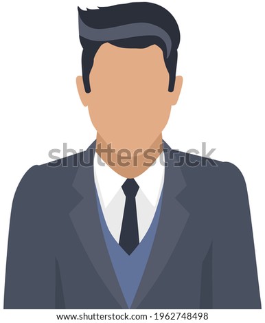 Confident businessman in office outfit. Avatar man in dark suit and tie isolated on white standing with his arms crossed. Serious business person vector male character, chief in half height icon