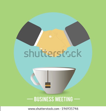 Businessmen have agreed on business meeting and there is a handshake behind a cup of tea, coffee. Business concept. Raster version