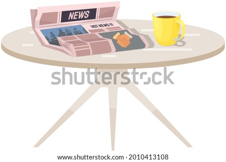 Paper publication, morning report. Publishing article, newspaper about business, city life on table near cup of coffee. Newspaper with hot news headline. Paper country affairs, daily news theme