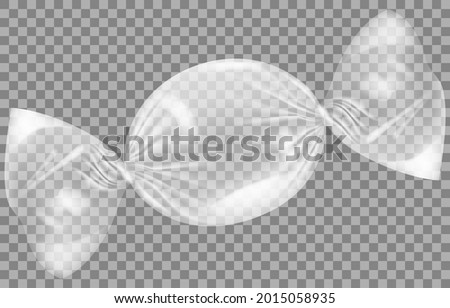 Candy sachet wrap mockup. Transparent plastic candy wrap flat vector illlustration. Plastic packaging isolated on transparent background. Polyethylene packaging for storing and carrying sweets