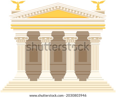 Ancient roman pantheon temple column building rome tiles, strategic development antique culture. Italian landmark Pantheon, old temple isolated. Traditional historical construction ancient times