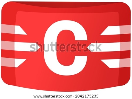 Captain armband red icon flar vector illustration, sports team leader badge isolated patch. Main player designation band on arm, football captain sportswear attribute soccer player design sign